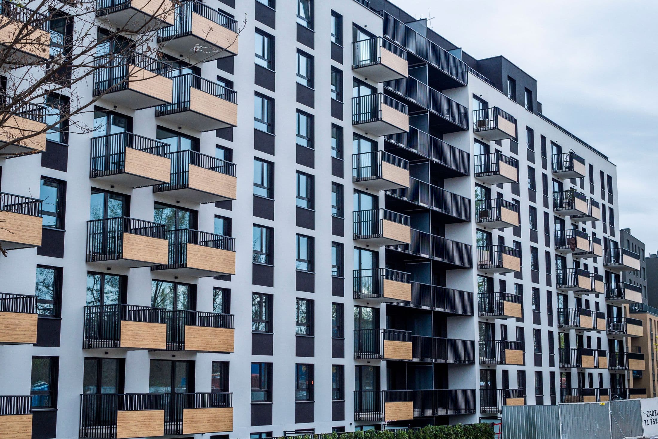 Contemporary apartment building with glass balconies